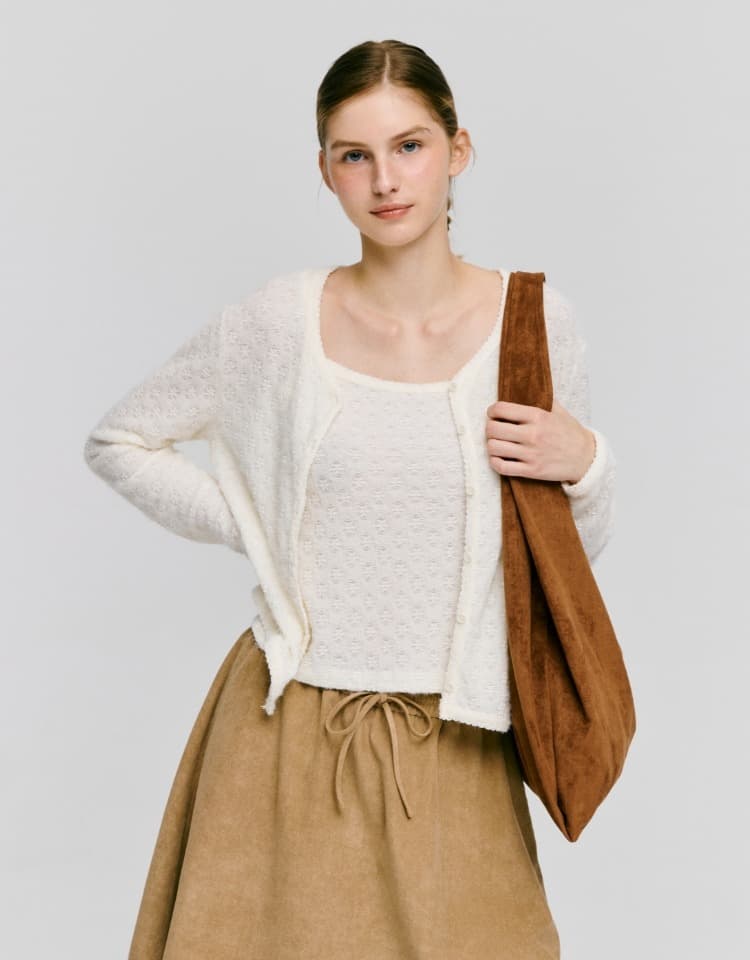 lace sleeveless cardigan set - ivory
