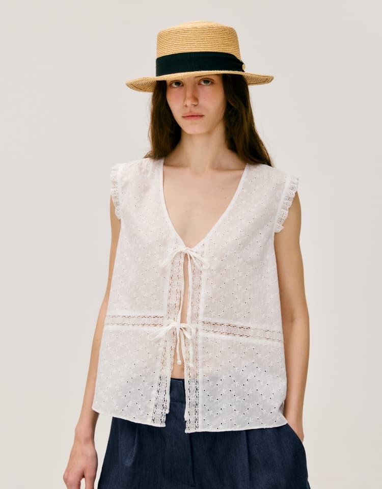 tie detail lace blouse - white