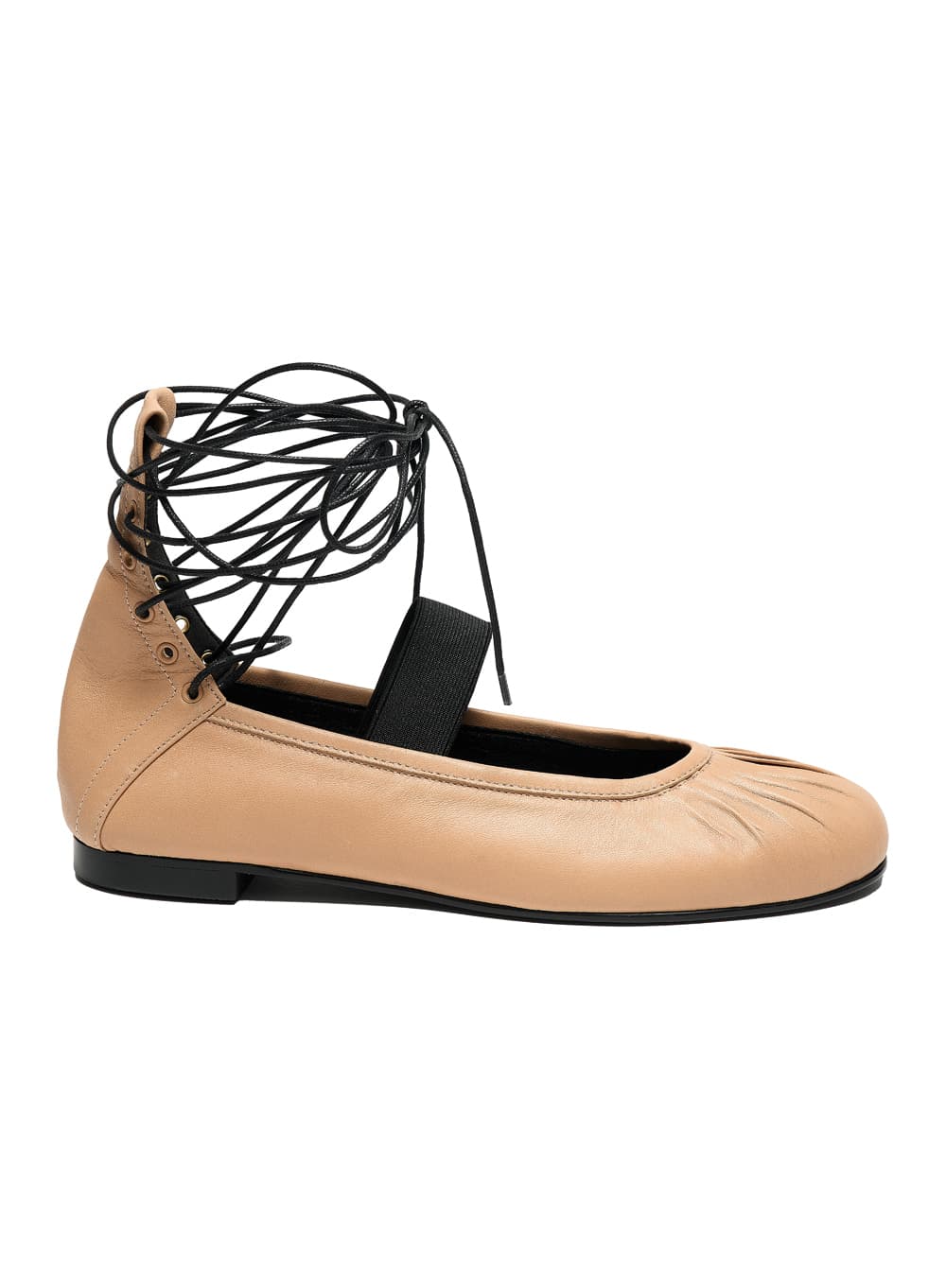 SHIRRING LACE-UP BALLET FLATS_CREAM