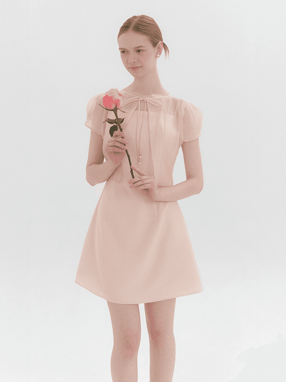 Chiffon Bolero Blouse & Tweed Layered Dress / Pink(2color)
