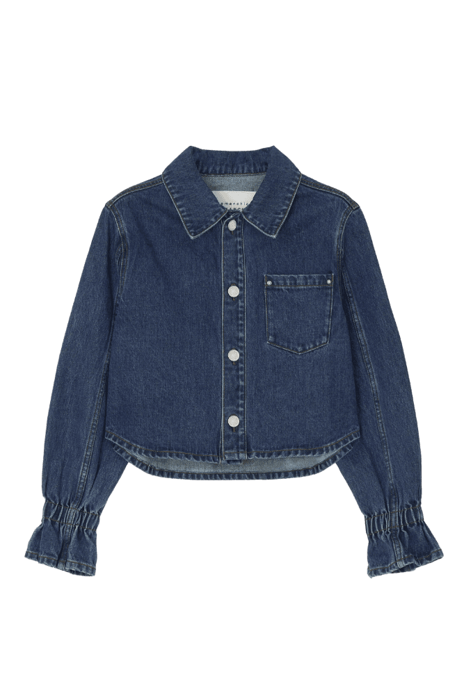 Ruffle Cuff Denim Jacket (Indigo Denim)