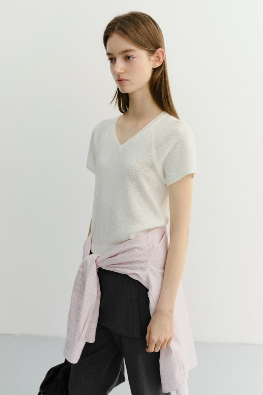 SUMMER LINEN V-NECK KNIT IVORY_UDSW6B233IV