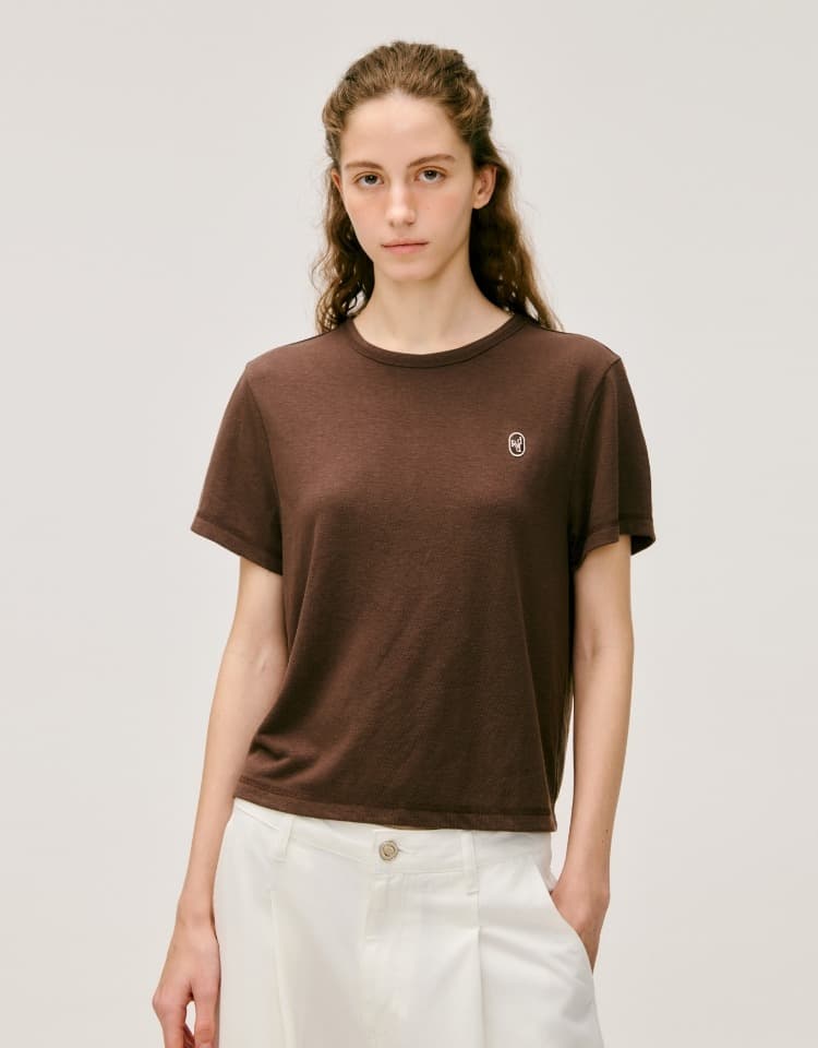 wappen linen t-shirt - brown