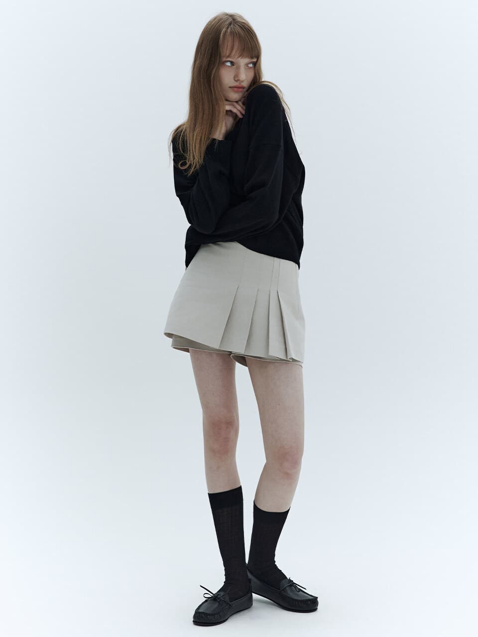 플리츠 팬츠 스커트_BEIGE