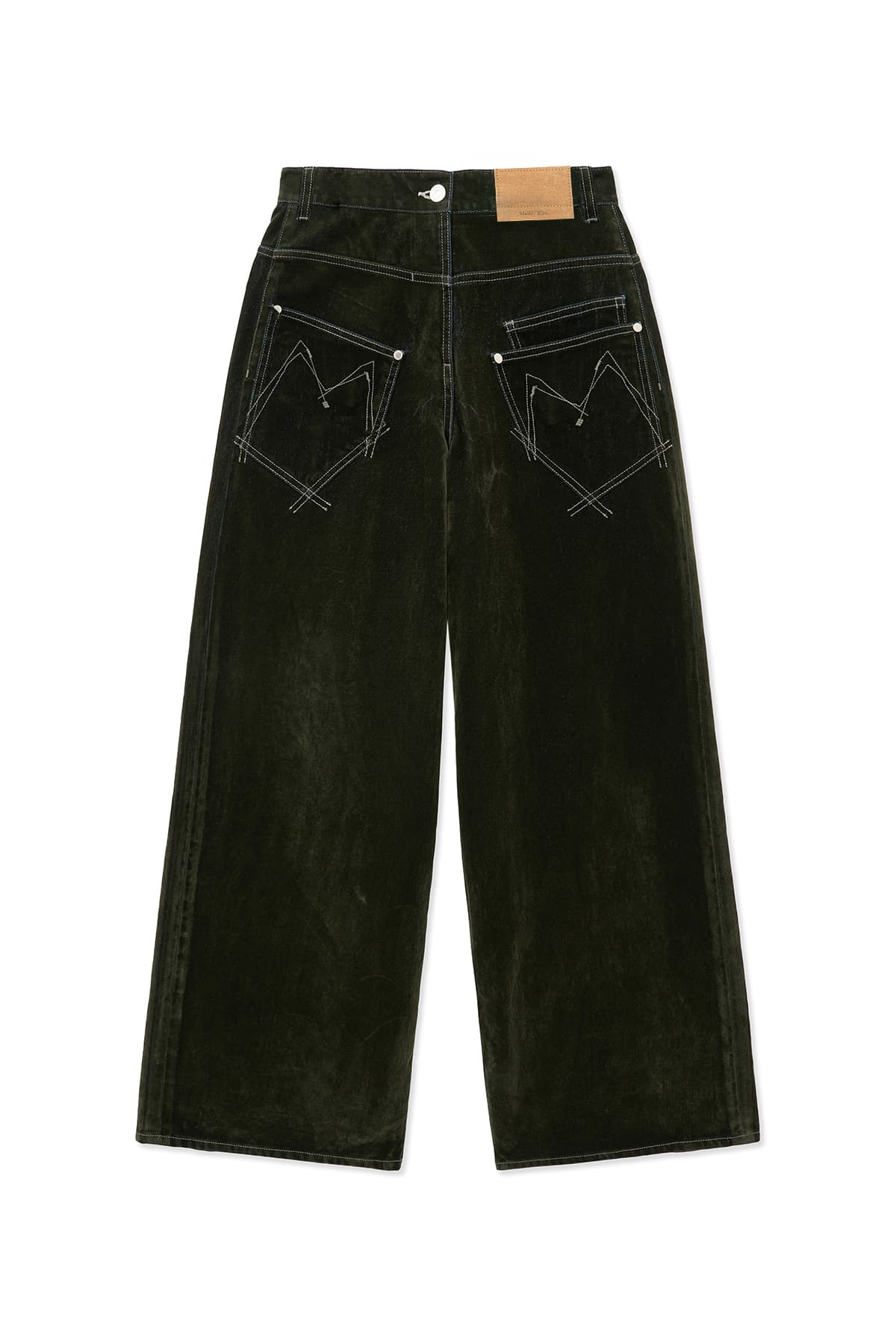 REVERSE VELVET WIDE DENIM PANTS IN KHAKI