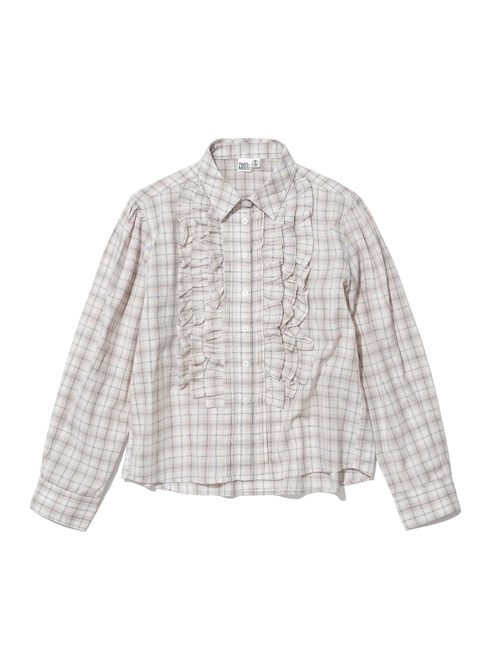 COUNTRY RUFFLE-PINTUCK SHIRT_BEIGE CHECK