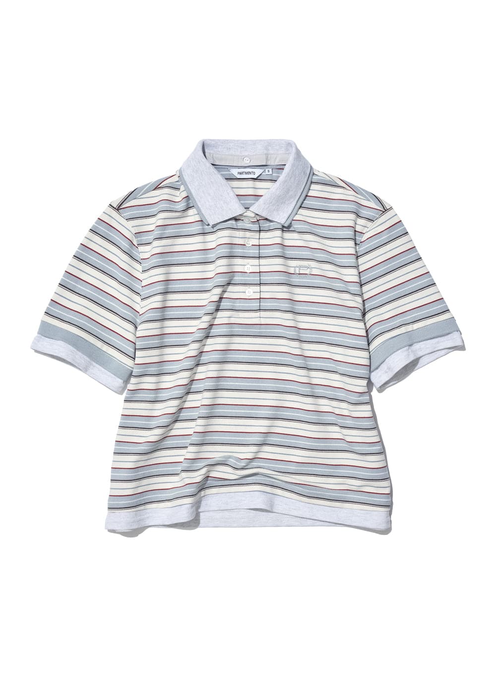 DOUBLE LAYERED STRIPE POLO TEE_SKY