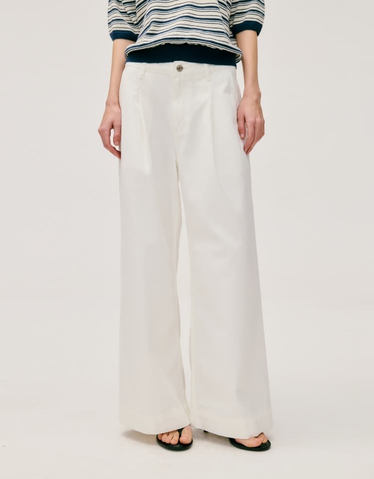wide tuck denim pants - white