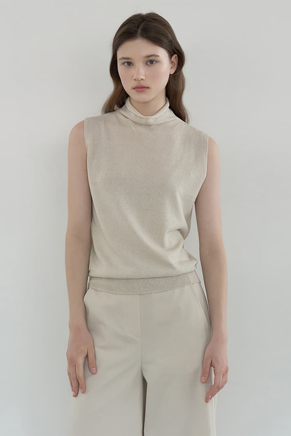 Wholegarment loose-high neck sleeveless knit S/OAT [N6PSKT04]