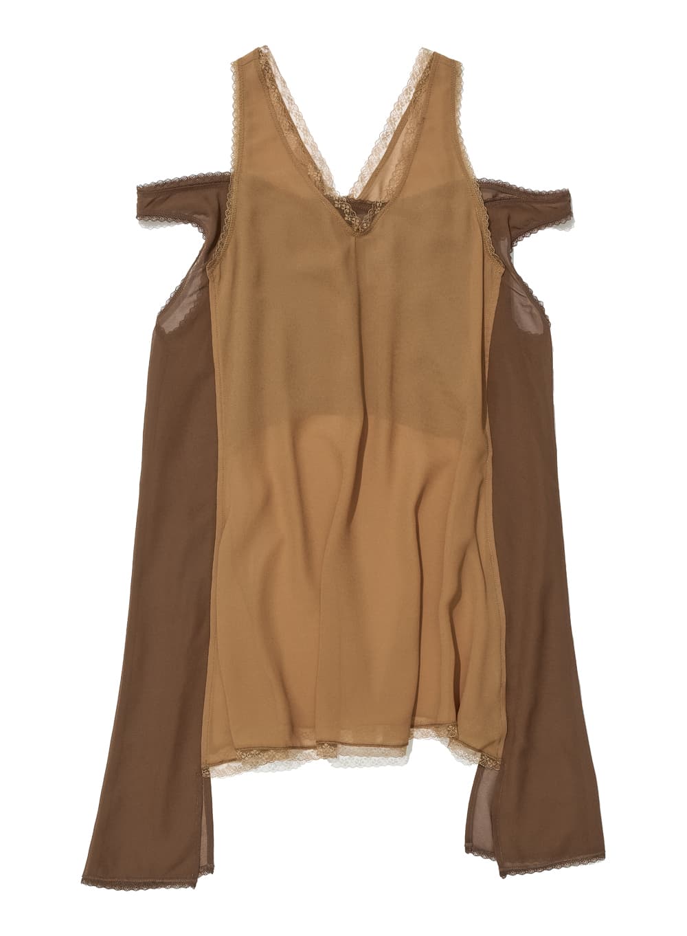 ASYMMETRIC LACE TRIM SLIP DRESS_BEIGE