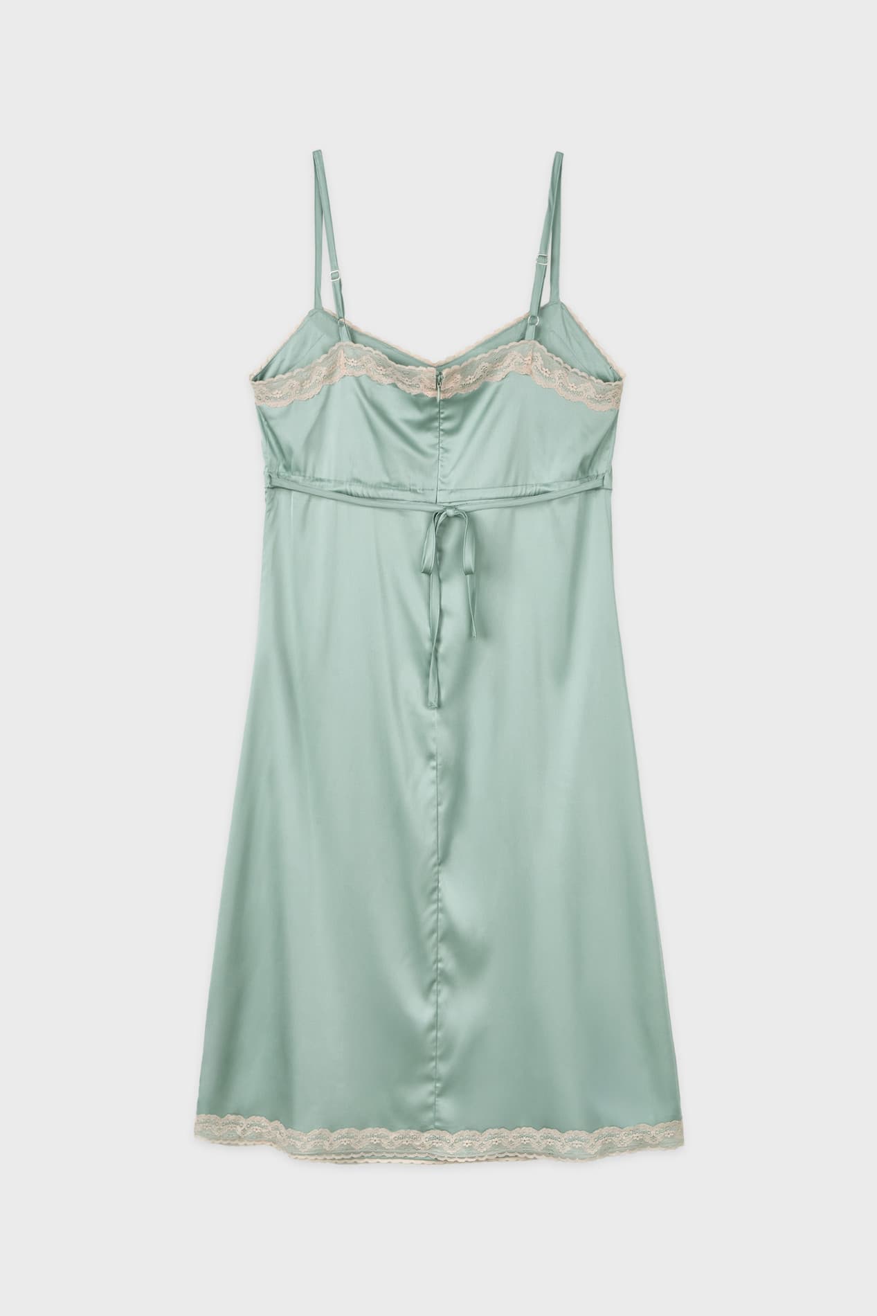 Satin Lace Ribbon Onepiece (Moss Green)