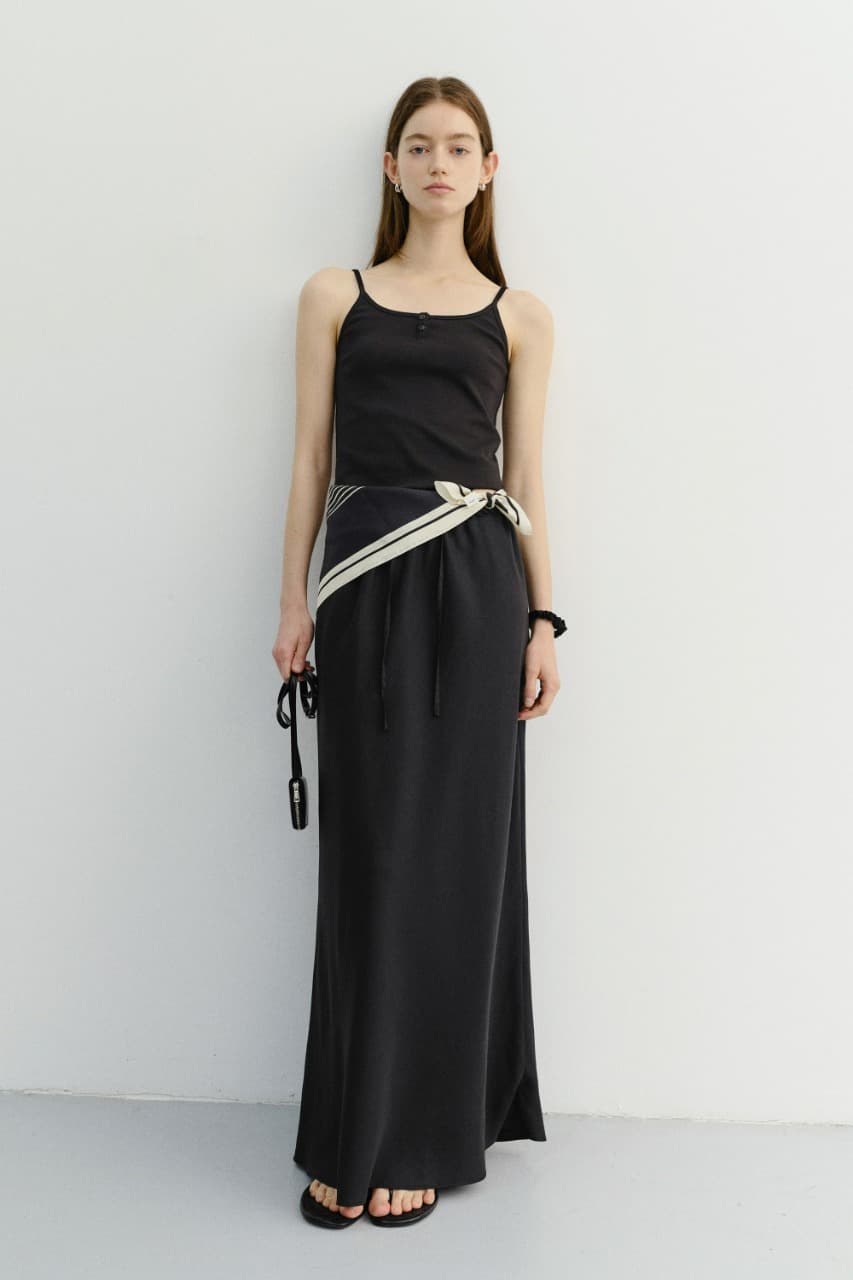 LINEN MAXI SKIRT BLACK_UDSK6B221BK