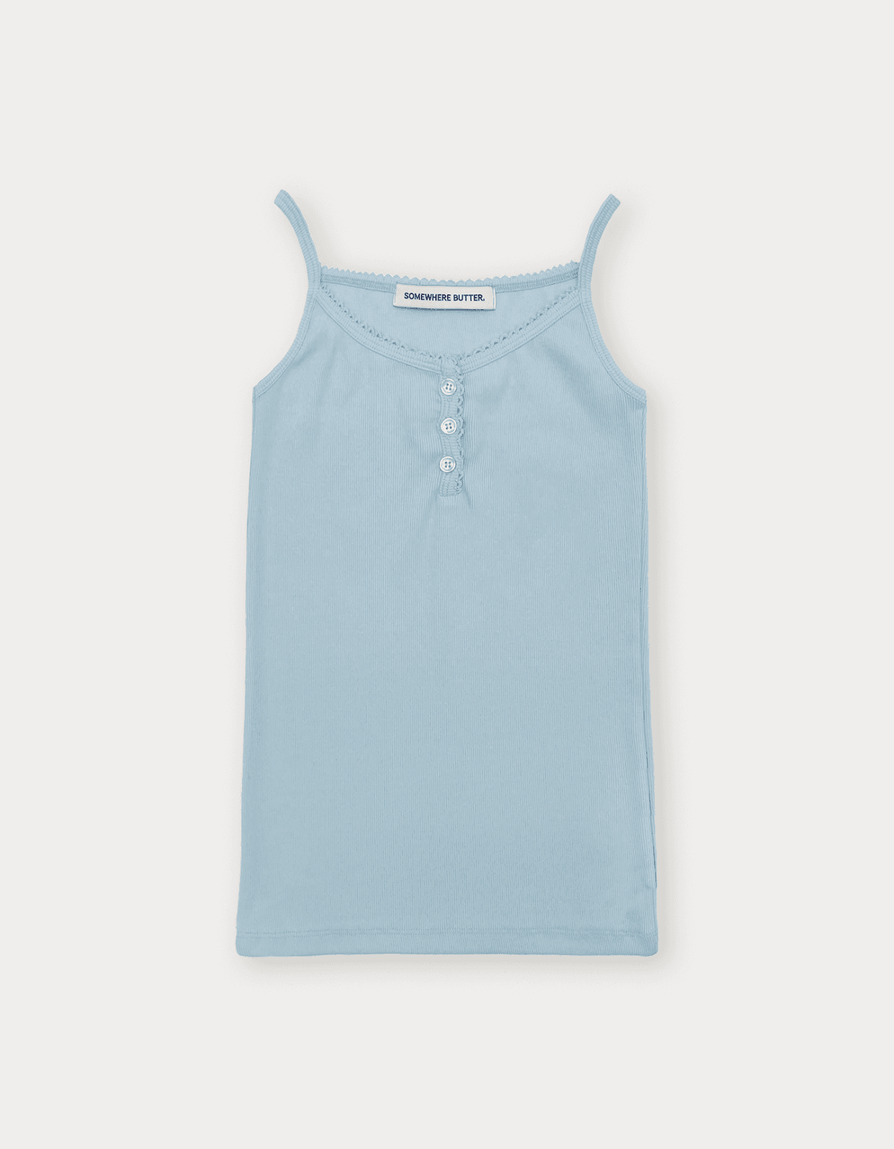 Lace Button Sleeveless - Light Blue