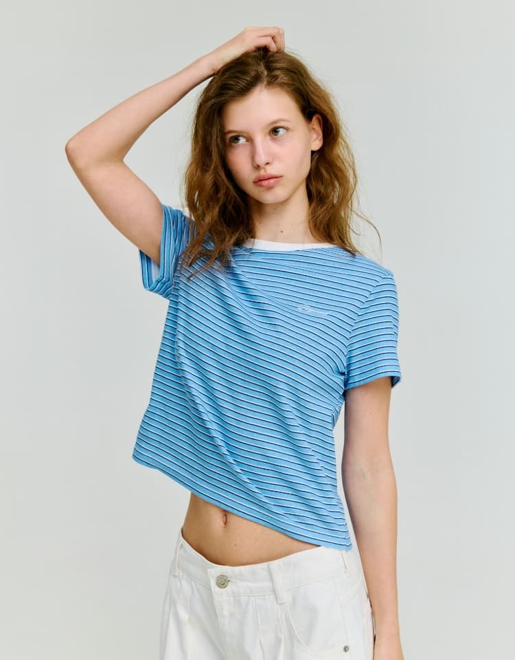 multi stripe slim fit t-shirt - blue