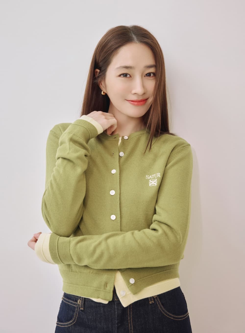 (W) Loren Basic Crewneck Fine Cardigan - Olive Green