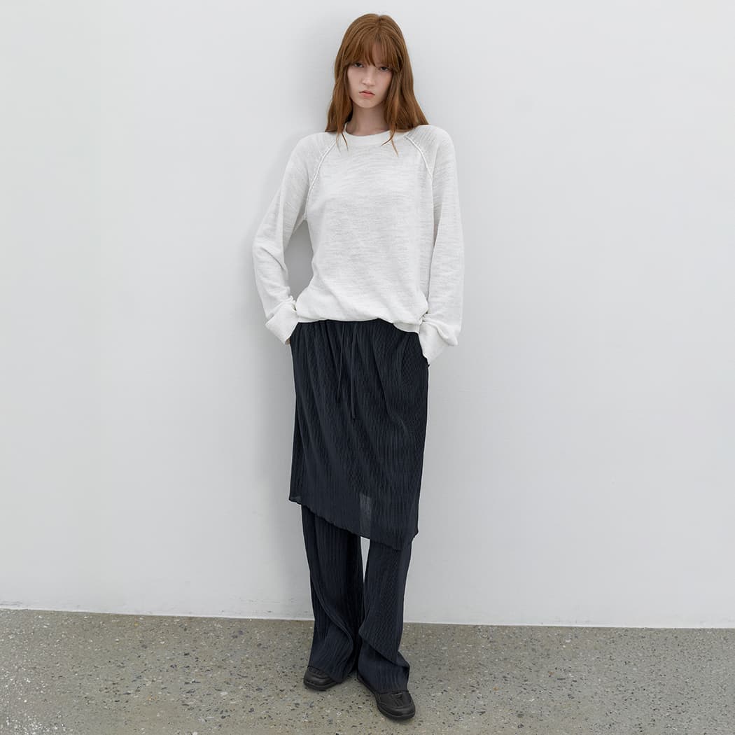 (PT-5749)PLEATS SKIRT LAYERD BANDING PANTS