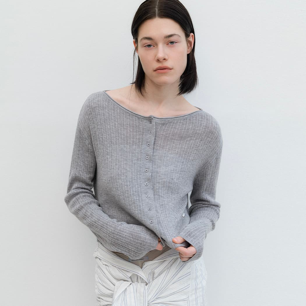 (CD-2257)AN SHEER FRESH CROP BOAT NECK CARDIGAN