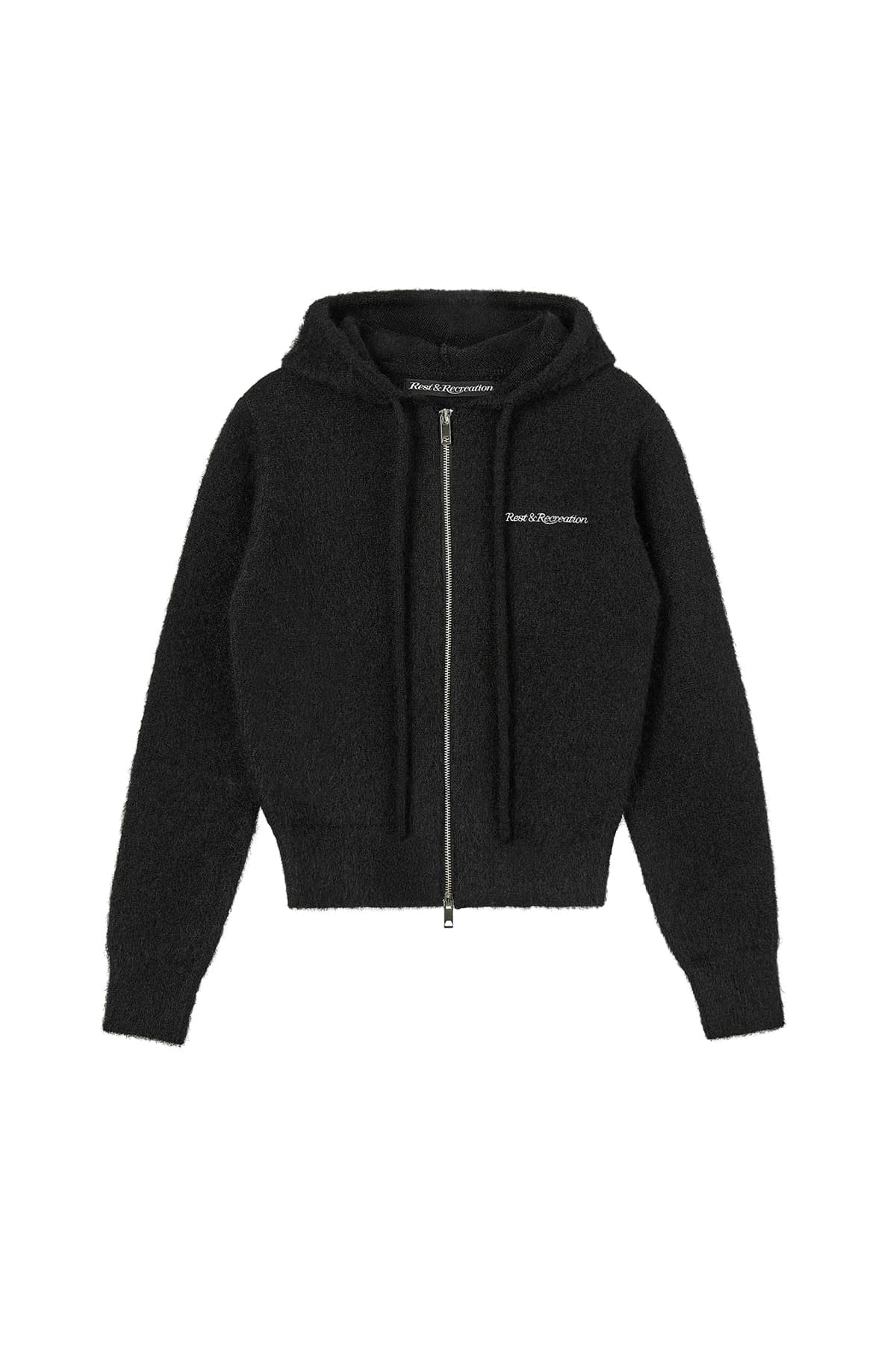 HAIRY KNIT HOOD ZIP-UP - BLACK