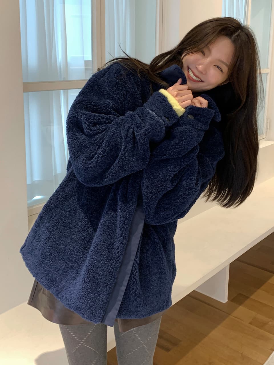 부클 카라 집업 점퍼_NAVY