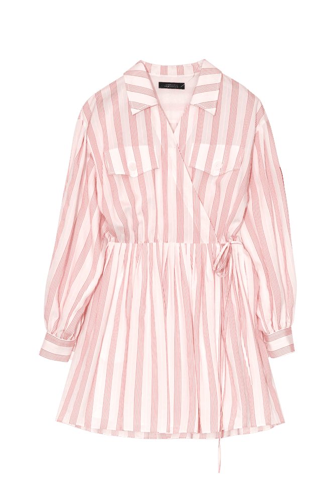 Stripe Wrap Shirt Dress (Red)