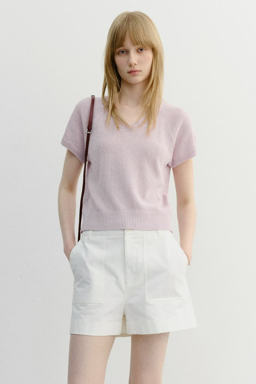 SUMMER LINEN V-NECK KNIT SOFT PINK_UDSW6B233P1