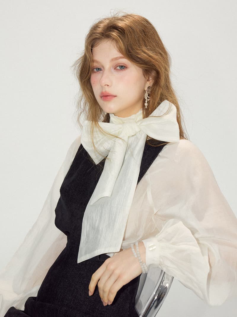 벨 보우 시어 블라우스 세트