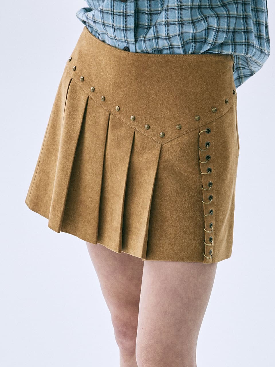 PLEATS MINI SKIRT STUD_BEIGE