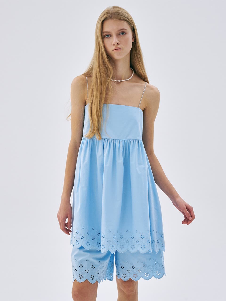 MINI SLEEVELESS DRESS PUNCHING DETAIL_SKY