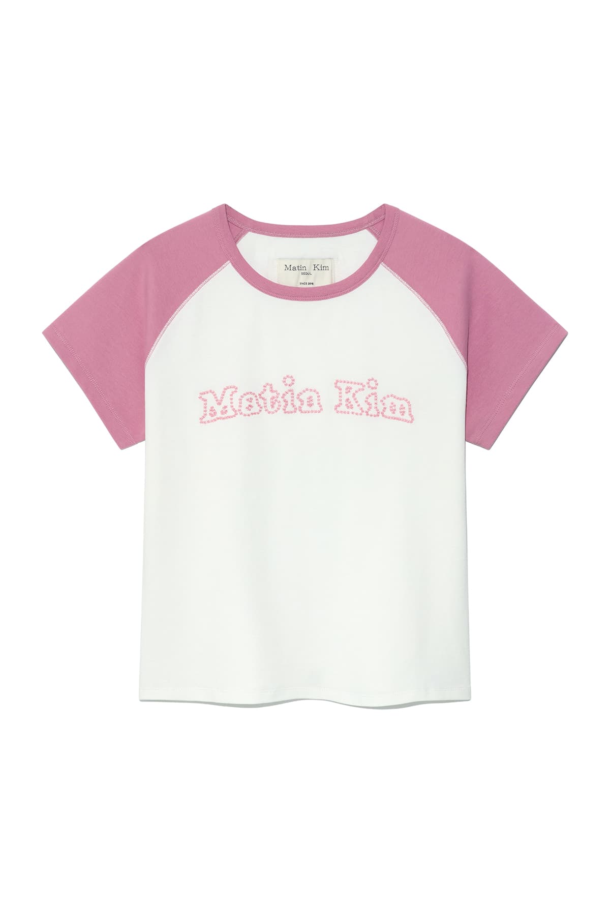 FLOWER STITCH RAGLAN LOGO TOP IN PINK
