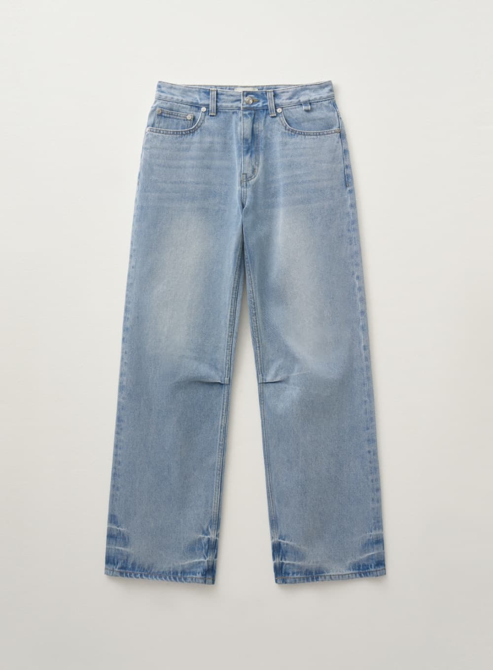(W) Crease Hemline Wide Denim Pants - Light Washed