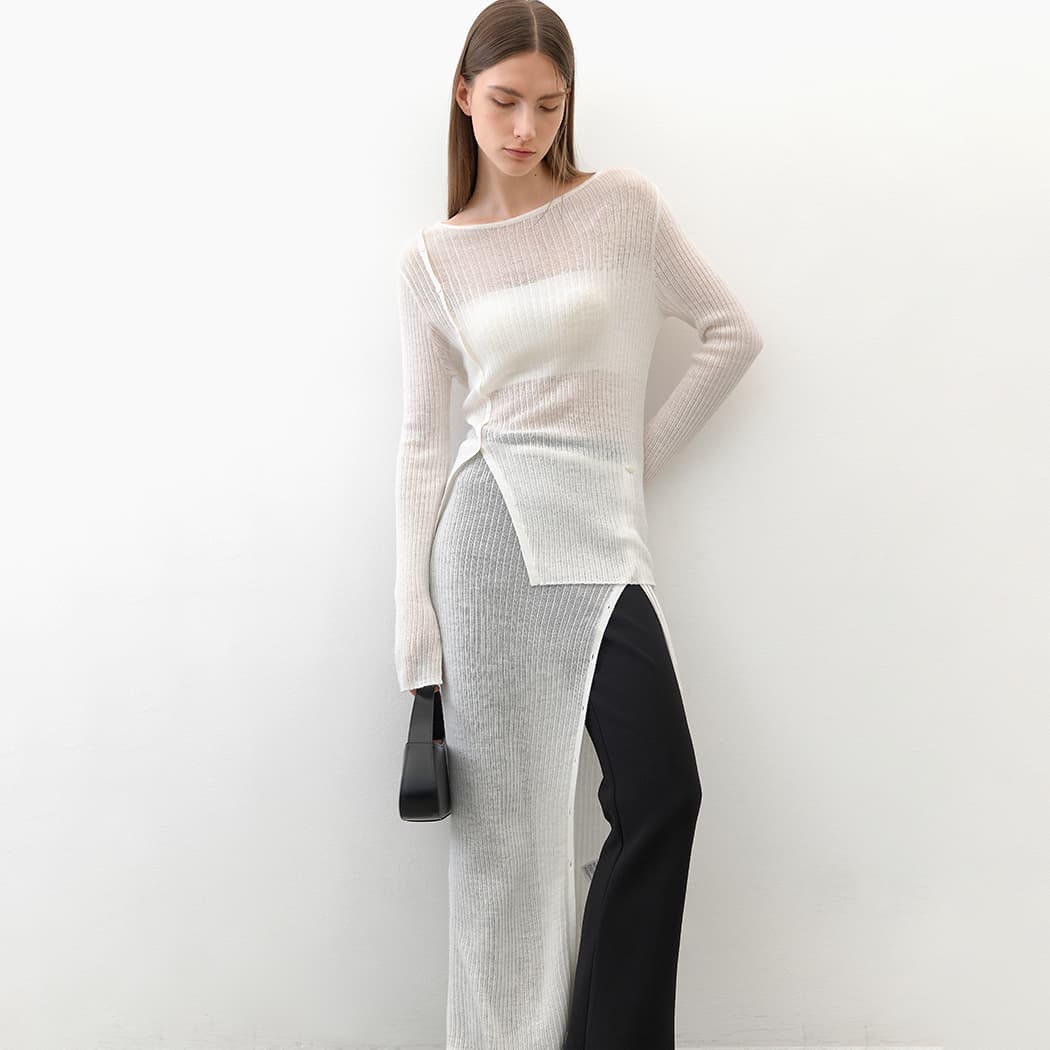 (T-7017)WOOL SHEER SET-UP KNIT