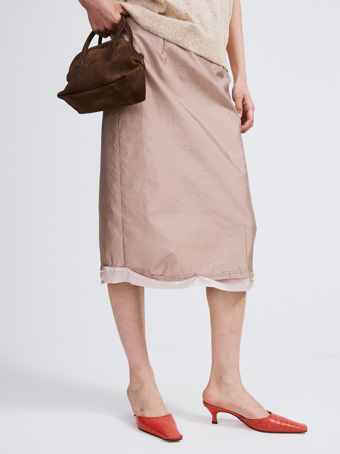 LAYERED DETAIL MIDI SKIRT (SEPIA BEIGE)