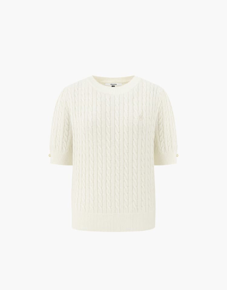 gold button cable knit - ivory