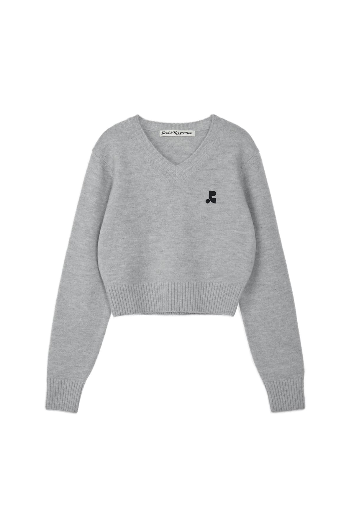 WOOL V-NECK CROPPED KNIT - GREY