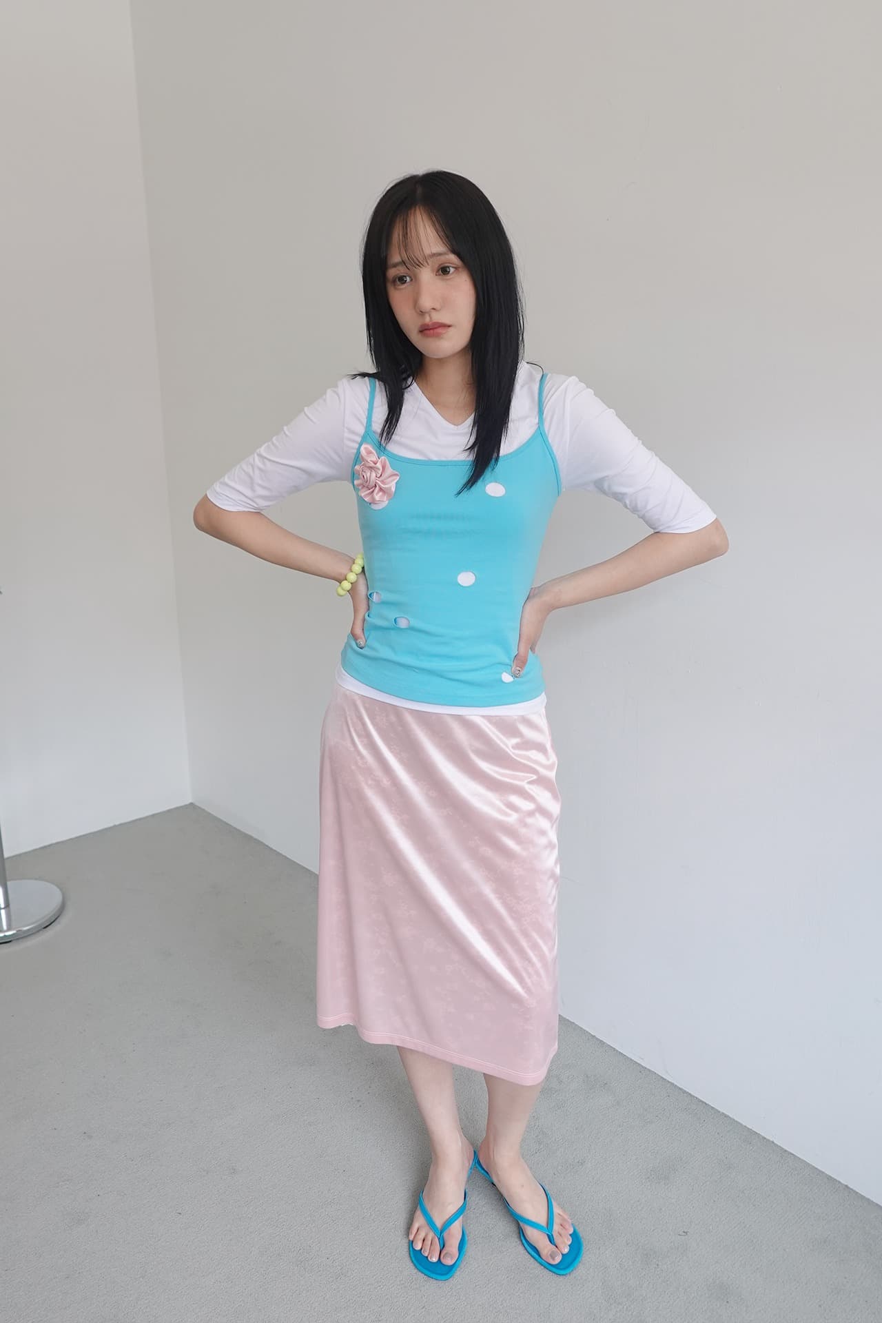 SATIN MIDI BANDING SKIRT_LIGHT PINK