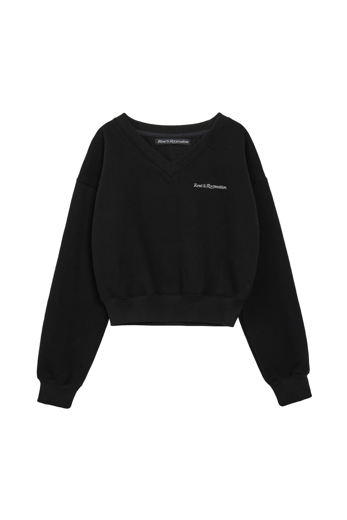 V-NECK CROPPED SWEATSHIRT - BLACK