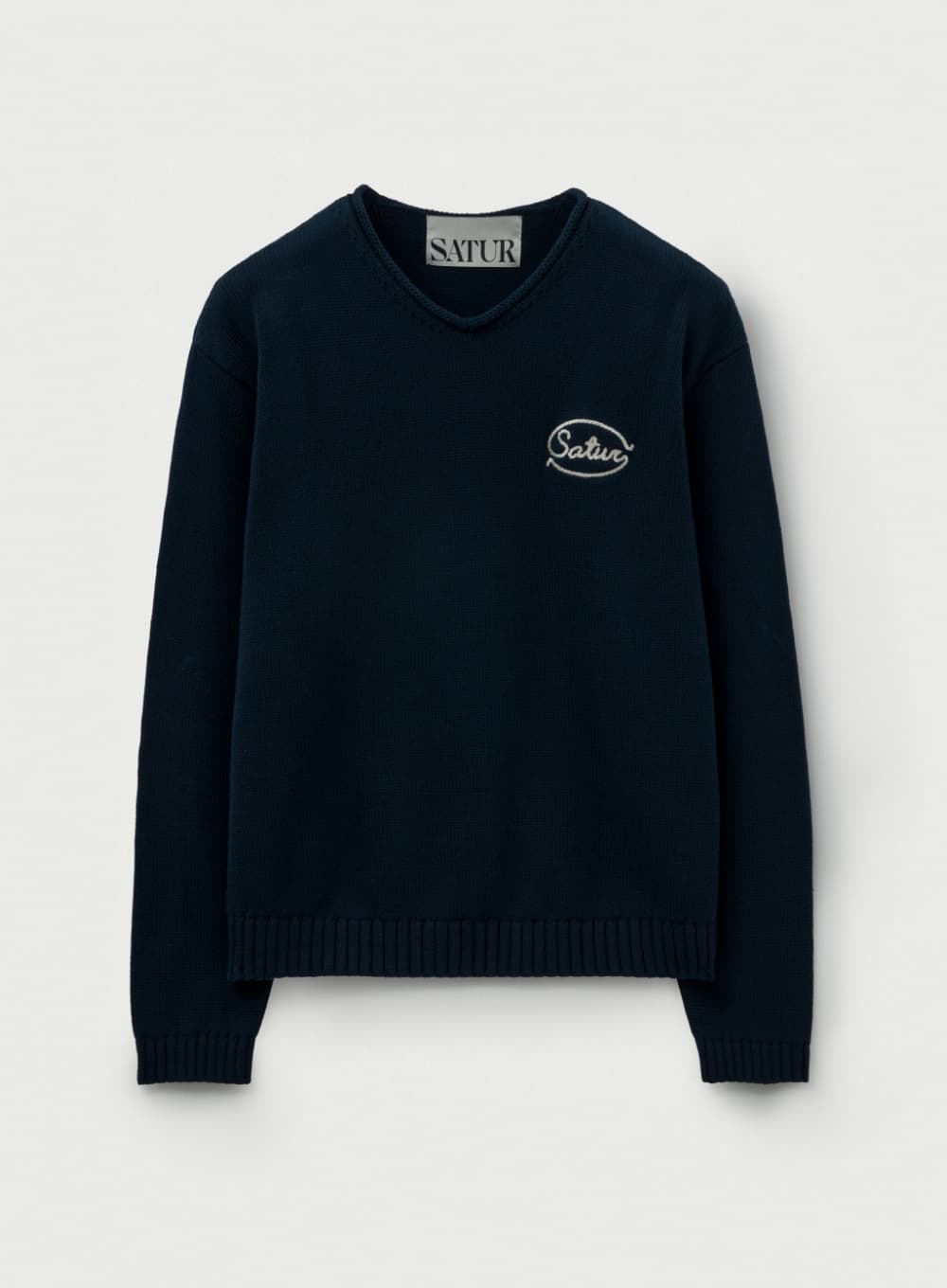 Rope Logo Embroidered V-Neck Knit - Navy