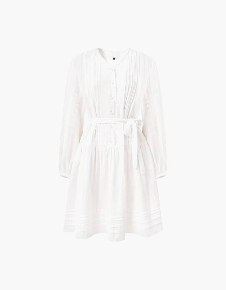 pintuck lace dress - white