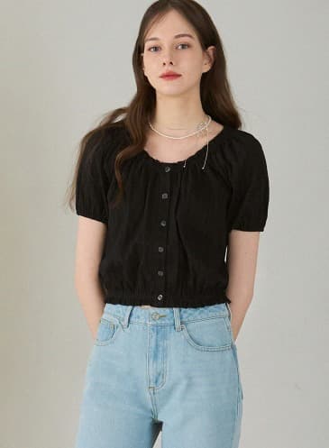 코티지 레이스 크롭 블라우스 [BLACK]