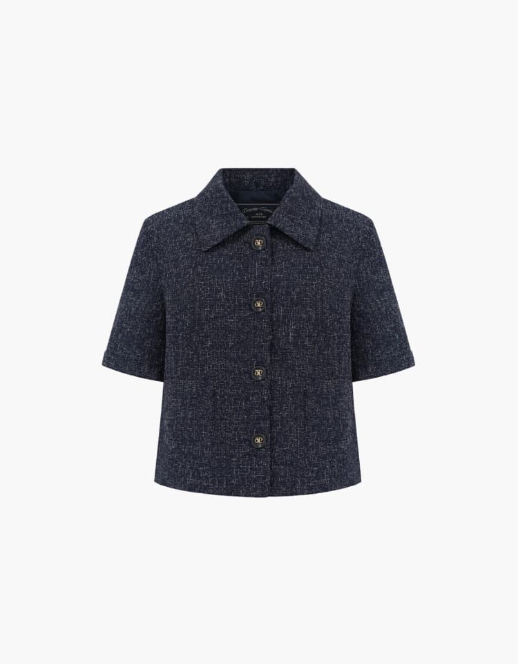 collar tweed half jacket - navy check
