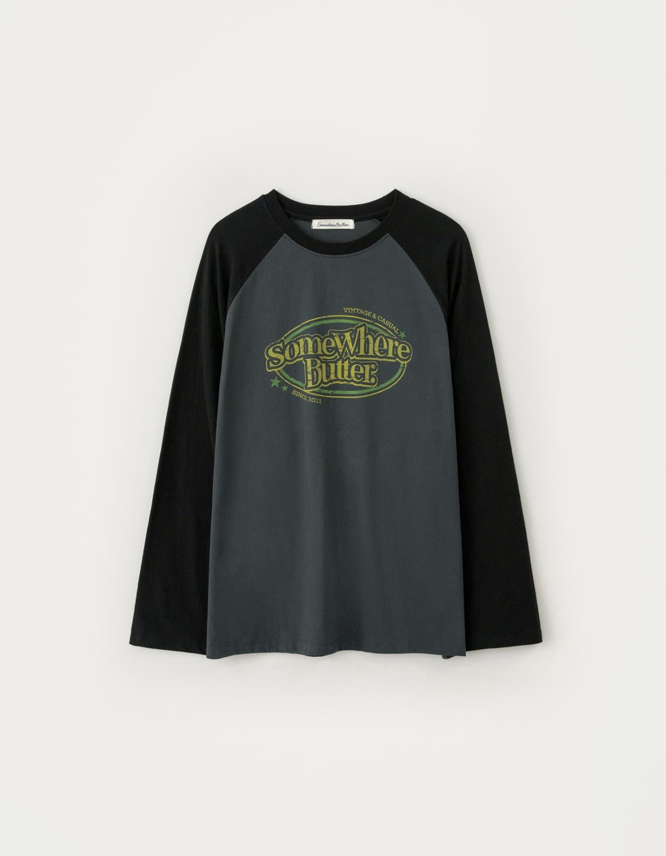 Wave Logo Raglan Long Top - Charcoal(Black)