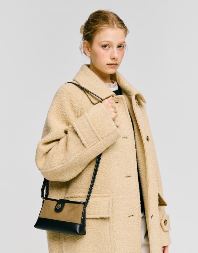 suede town bag (mini-cross) - brown+black