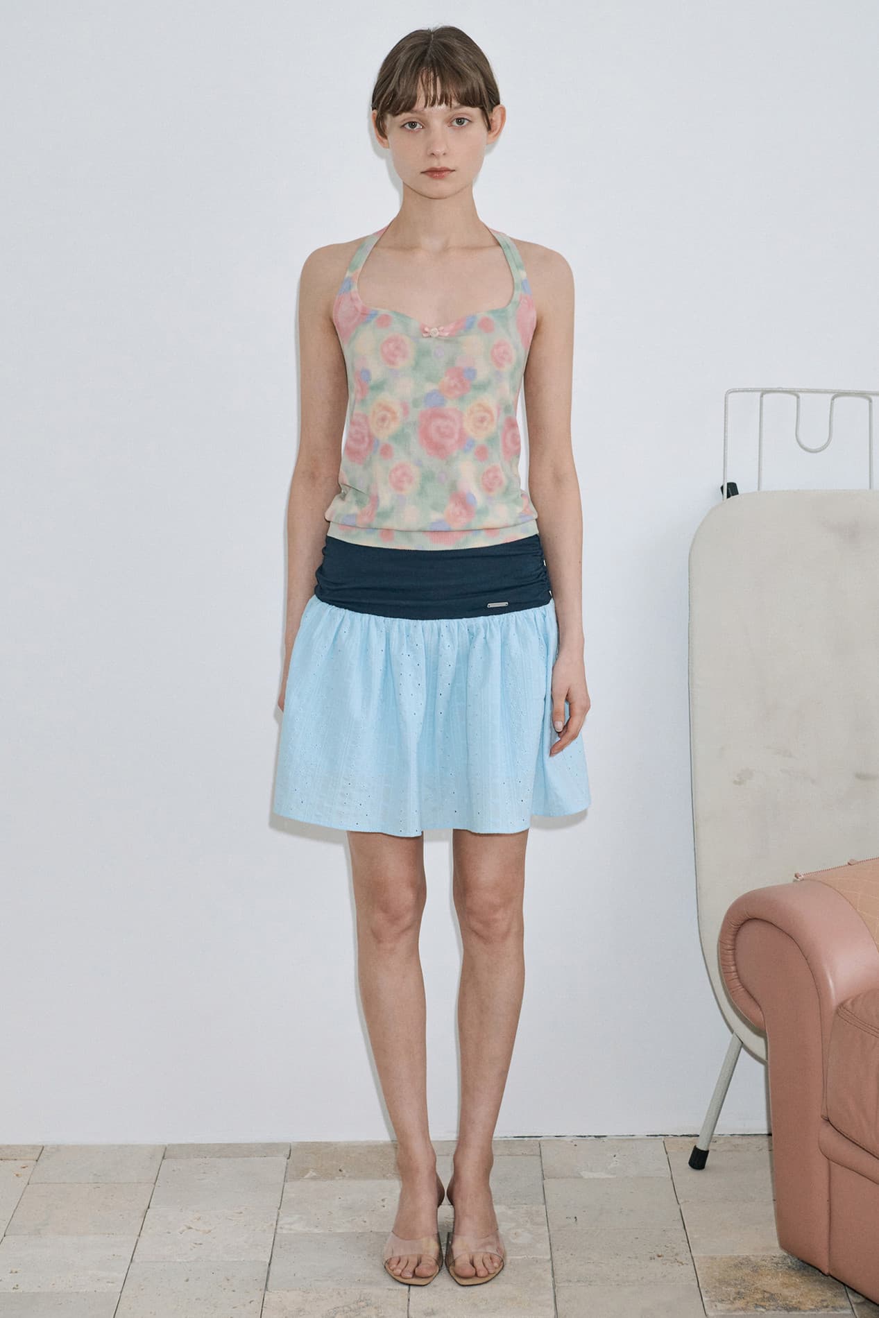 Rose Floral Knit Halter Top (Green)