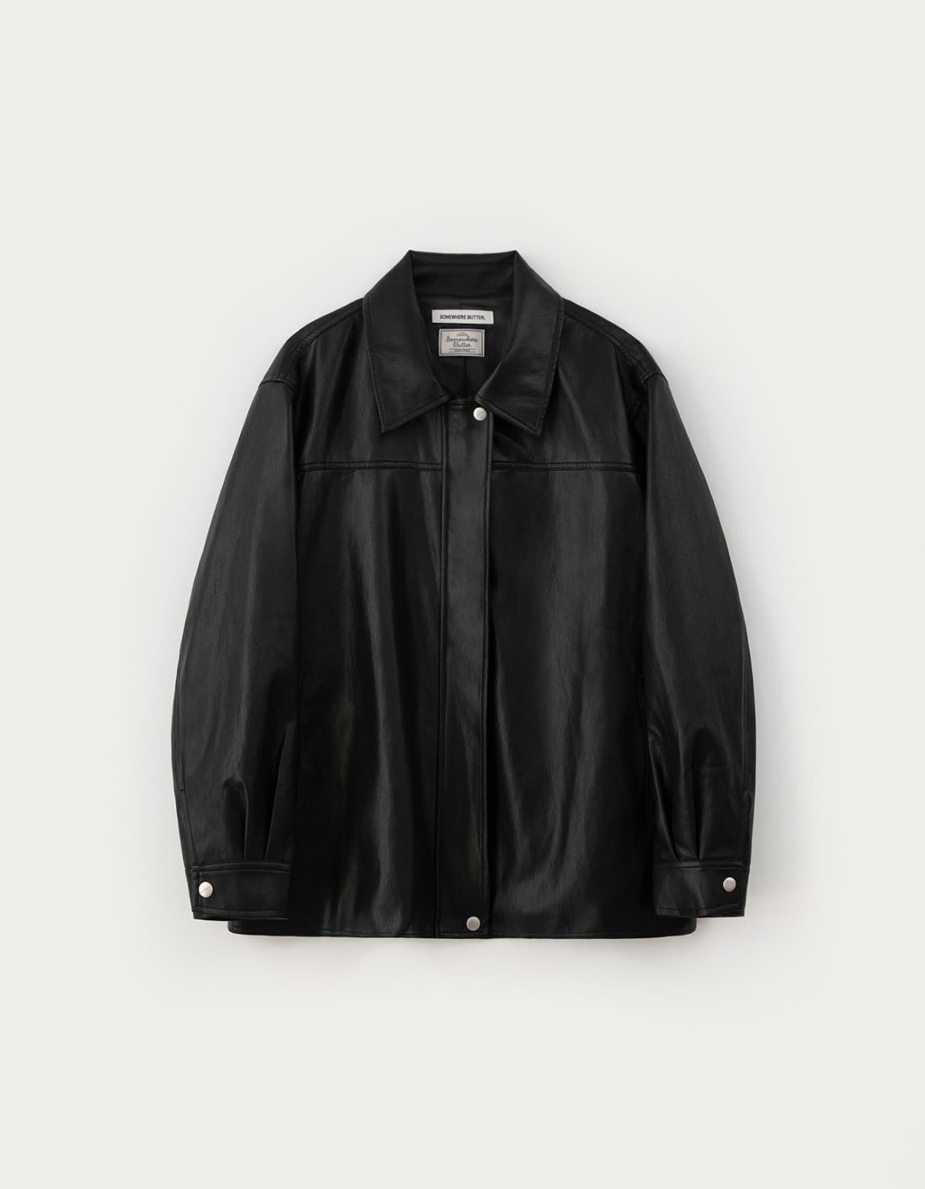 Half line leather jacket - black