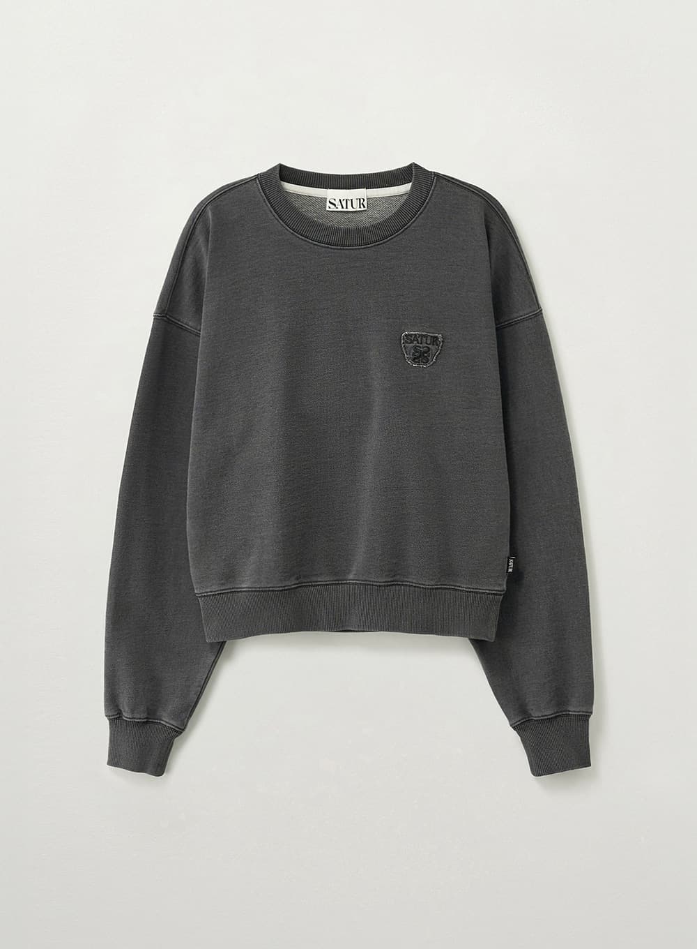 (W) Denim Like Washed Crop Sweatshirt - Black
