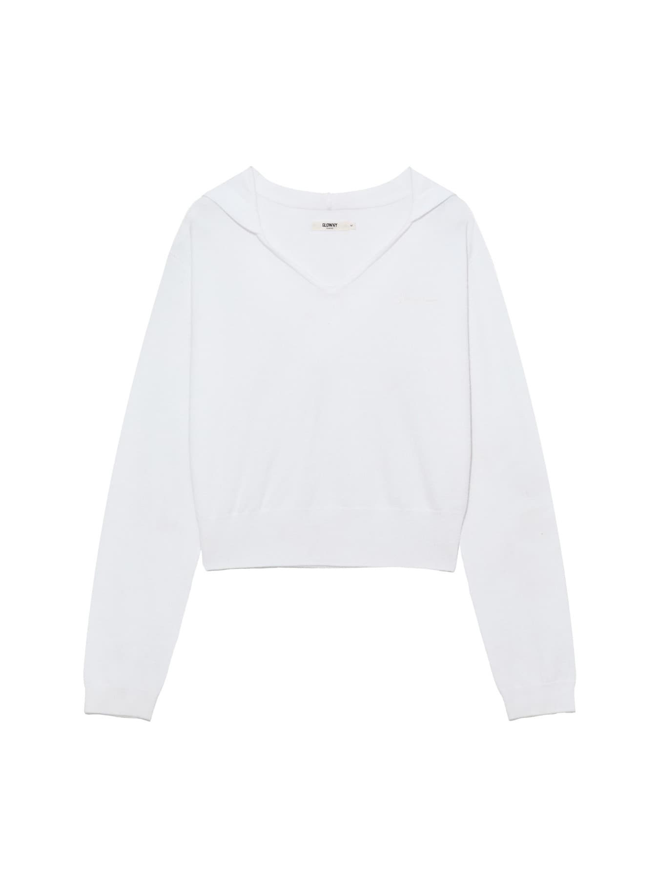 G HUG V-NECK KNIT HOODIE (WHITE)