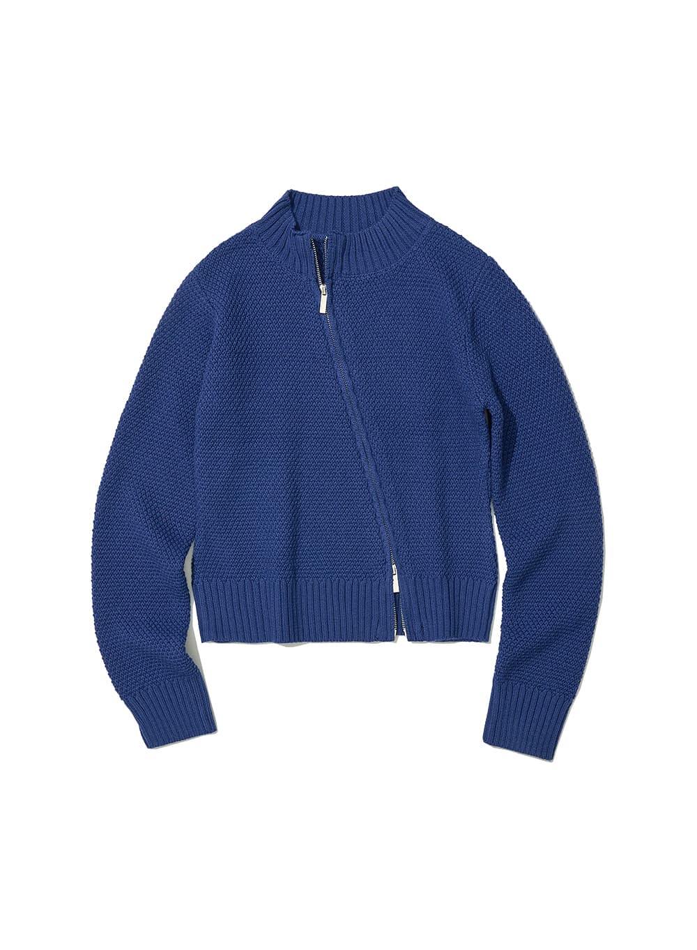 ASSYMETRIC ZIP-UP KNIT CARDIGAN_BLUE