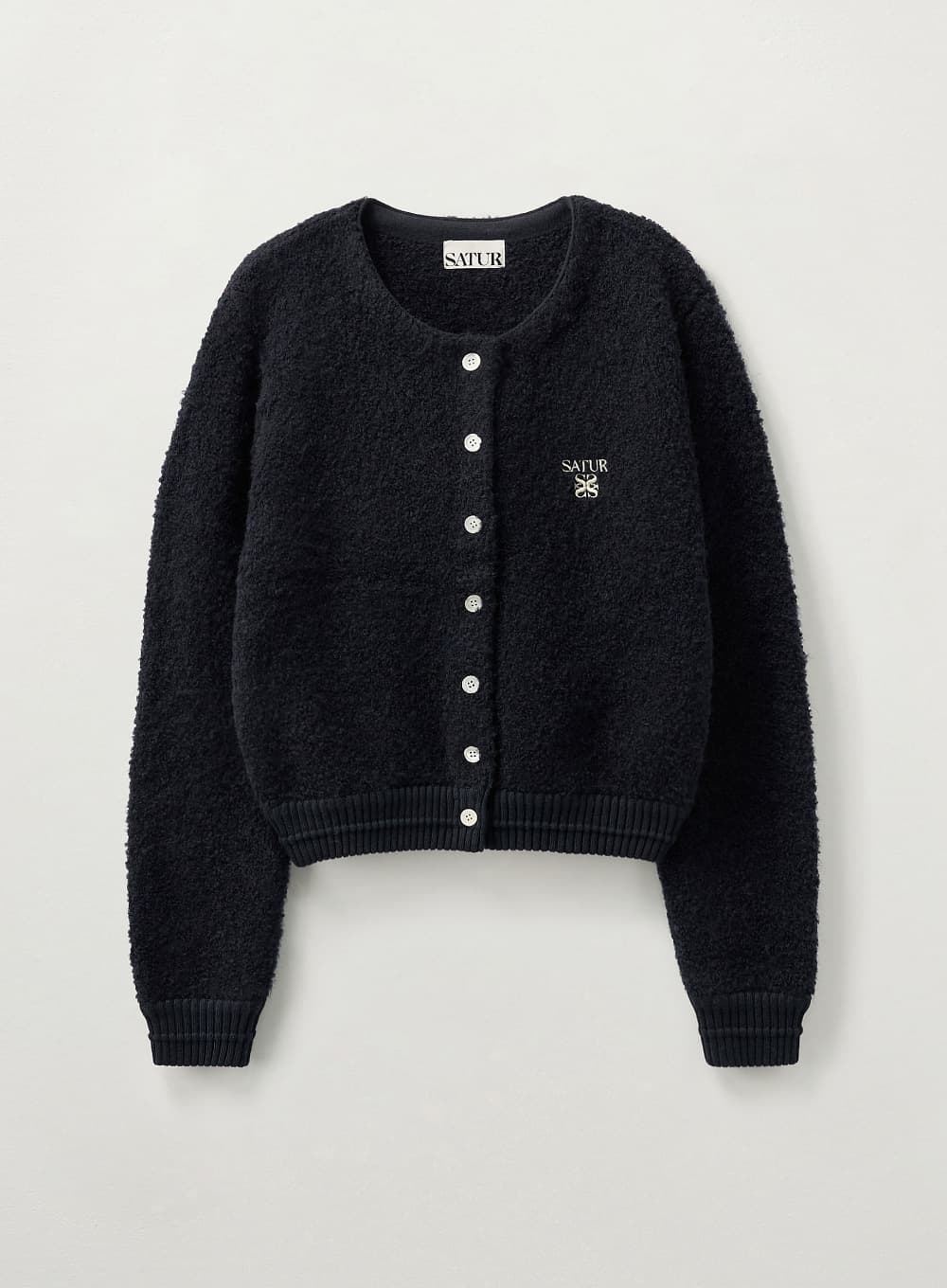 (W) Boucle Crew Neck Cardigan - Navy