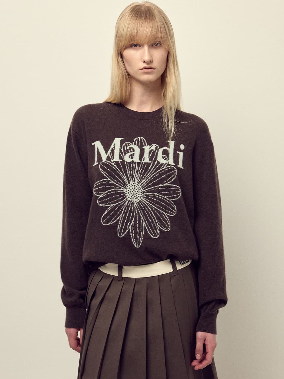 CASHMERE CREW NECK FLOWERMARDI_BROWN MINT