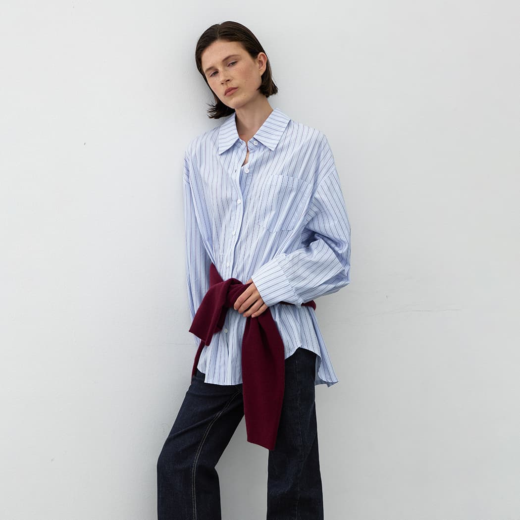 (Z-BL-4367)ESSENTIAL COTTON STRIPE RELAXED SHIRT